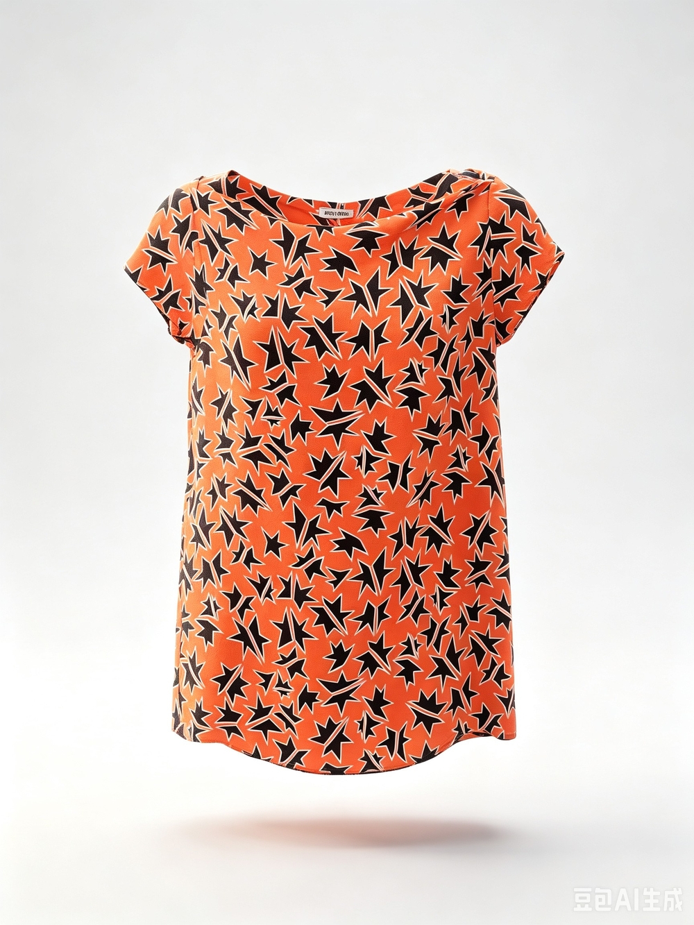Miu Miu  Orange Star-Print Cap-Sleeve Top